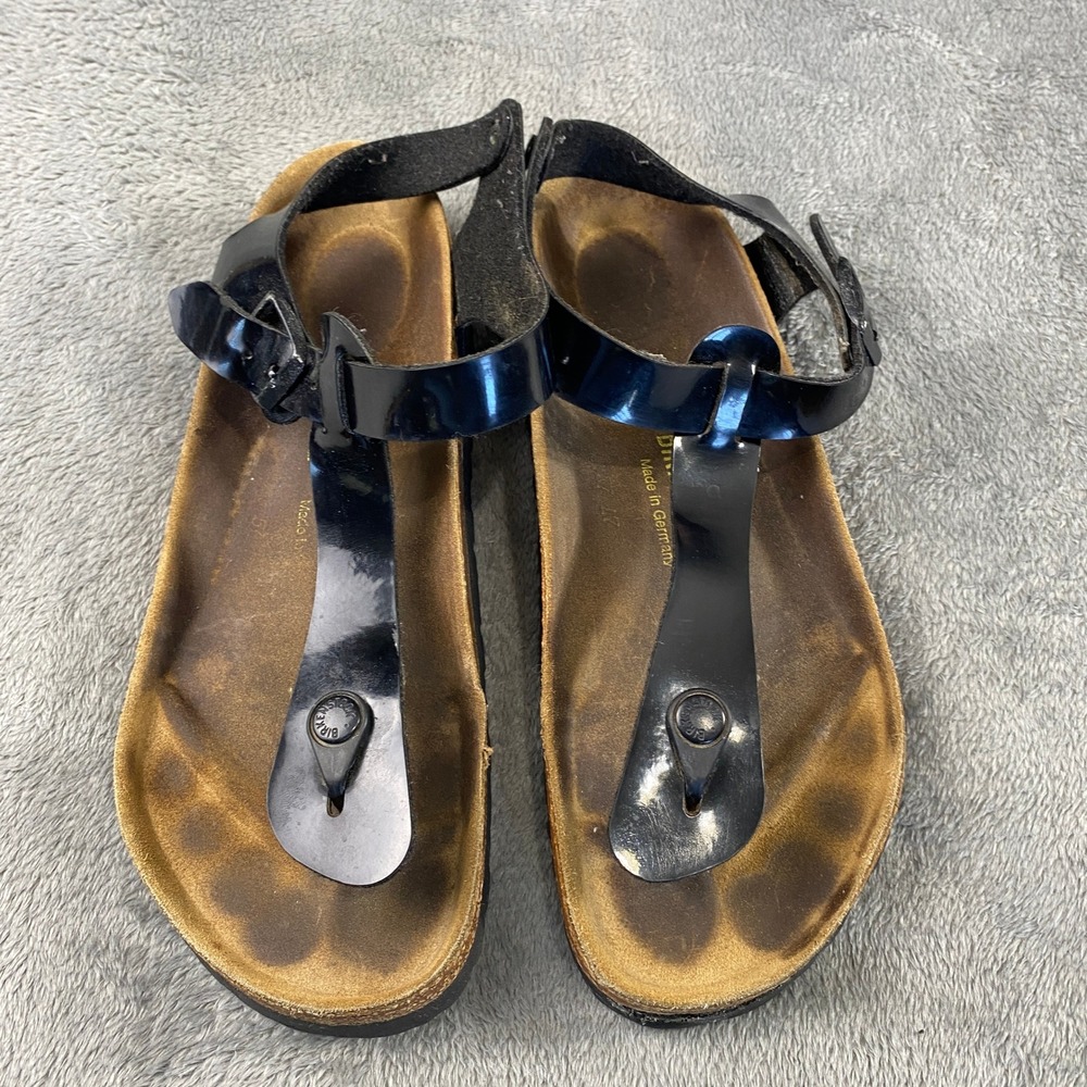 Birkenstock Sandal Womens 39 KAIRO Patent Black T-Strap Cork Footbed Beach Boho